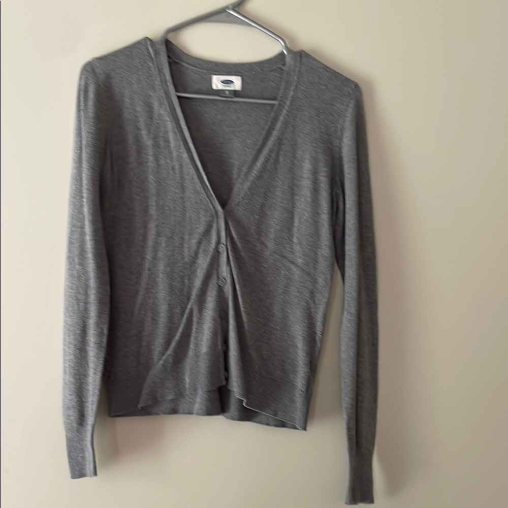Old Navy Gray Button Down Fitted Cardigan Sweater